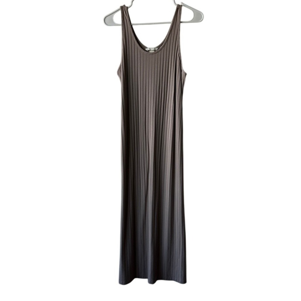 H&M Women's Mauve Taupe Scoop Neck Ribbed Bodycon Tank Dress Size L - Picture 2 of 8